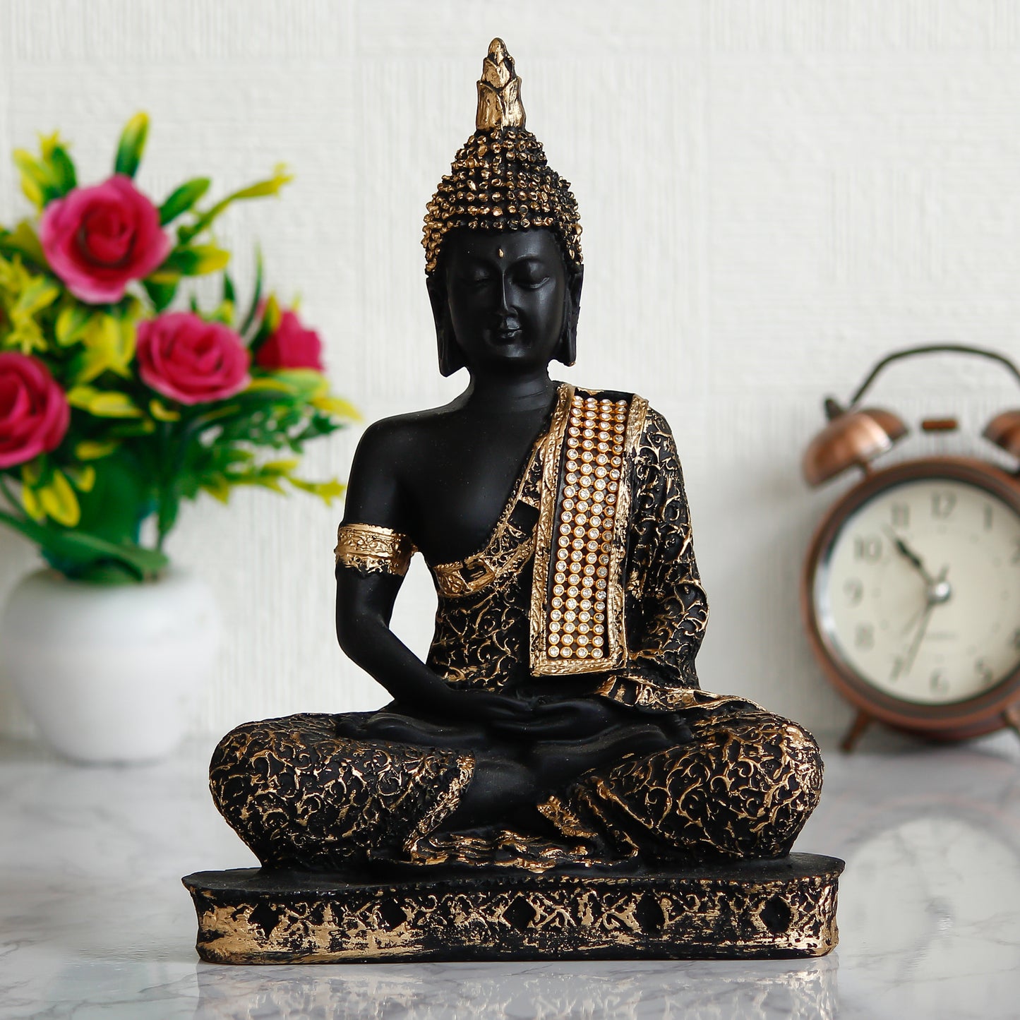 Lord Buddha Meditating Black and Golden Handcrafted Decorative Showpiece