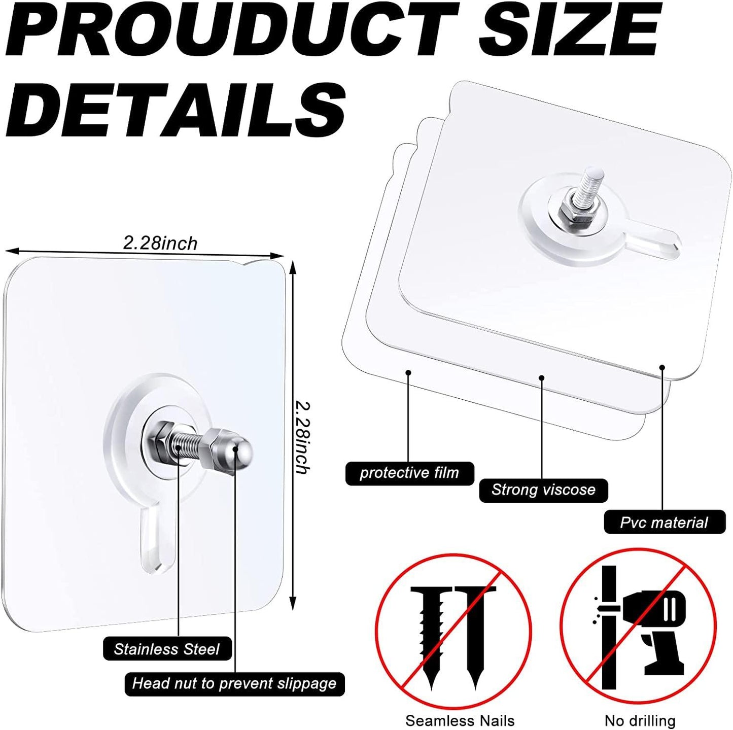 Wall Hooks Screw Mount Heavy Duty Adhesive (Pack of 12 Pcs)