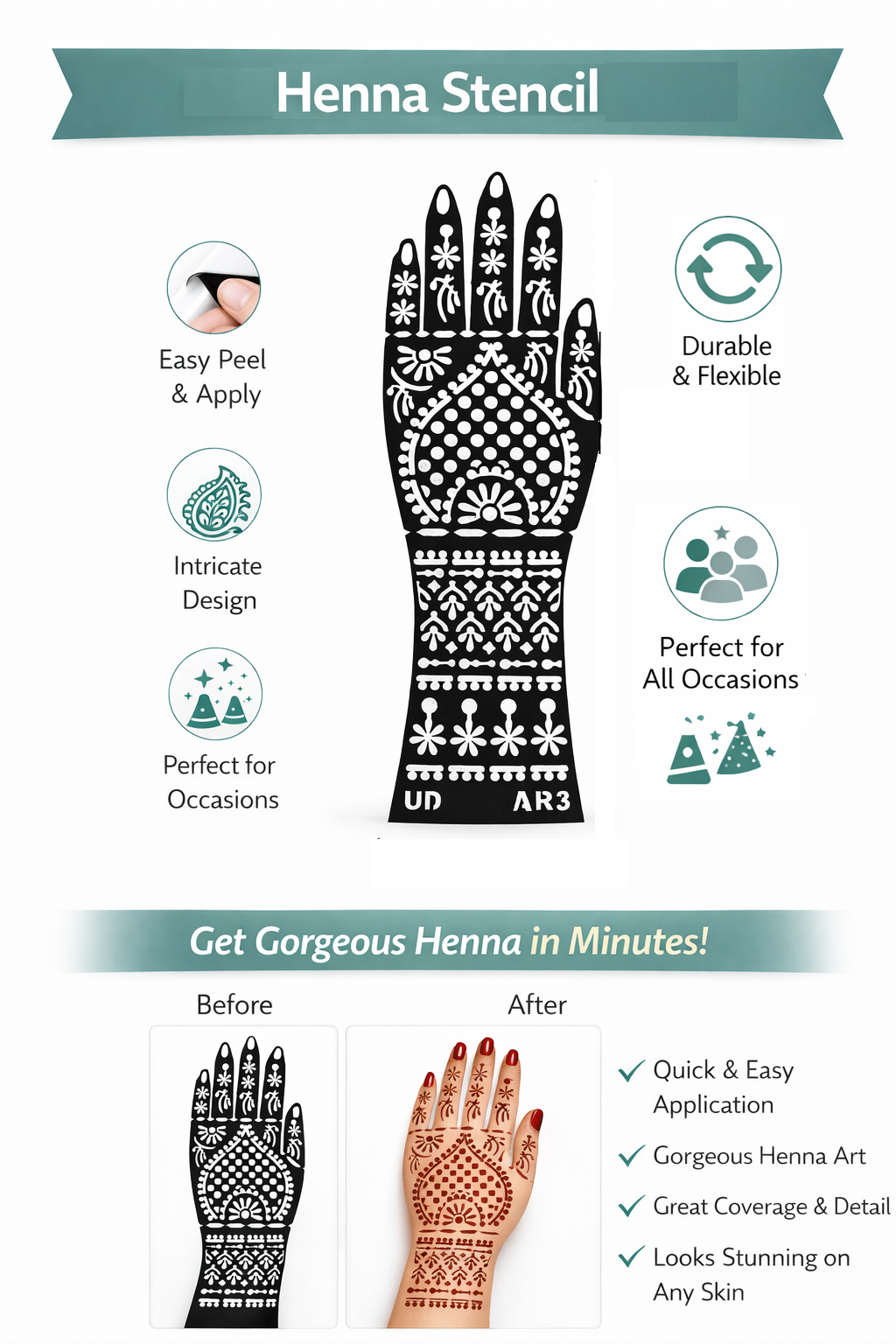 hand tattoo stencil for women festive use