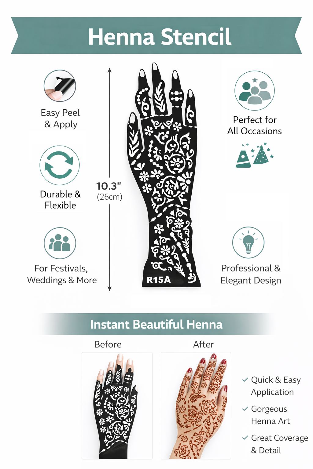 mehndi hand stencil front design