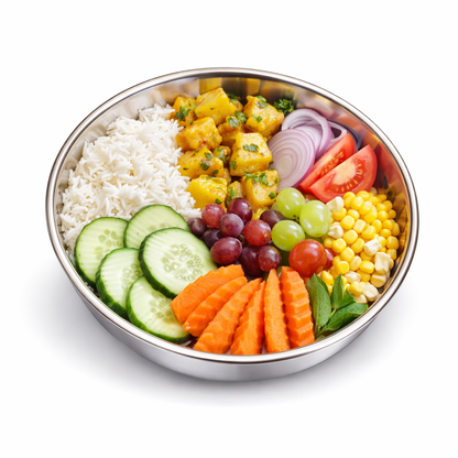 polished steel serving dish top view