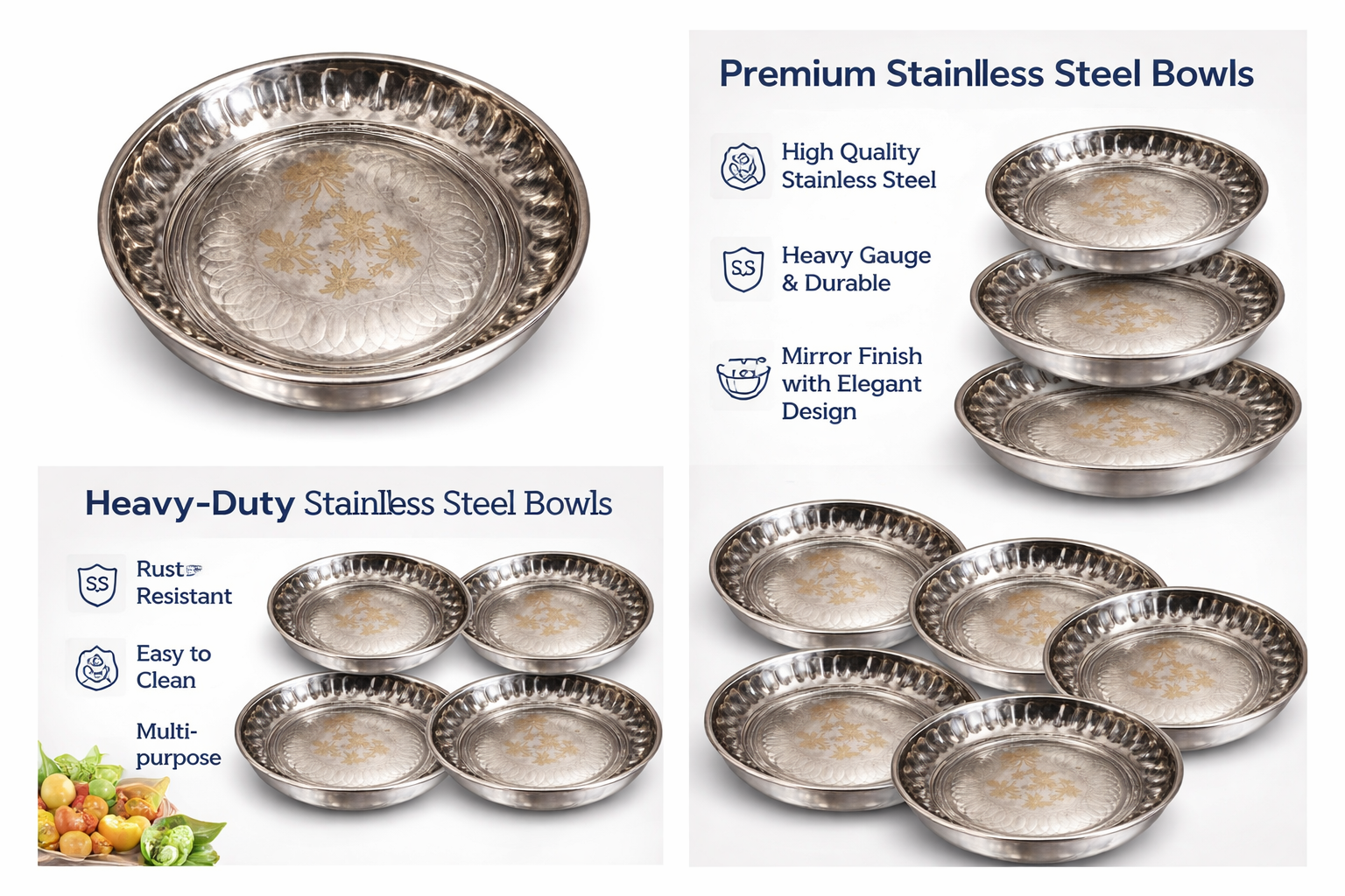 steel serving plate for indian meals