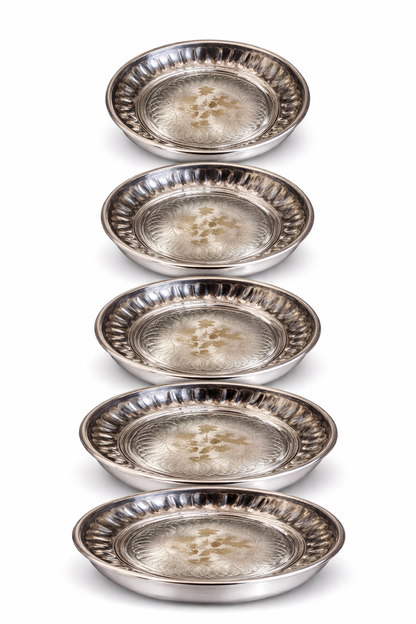 polished steel dinner plate side angle